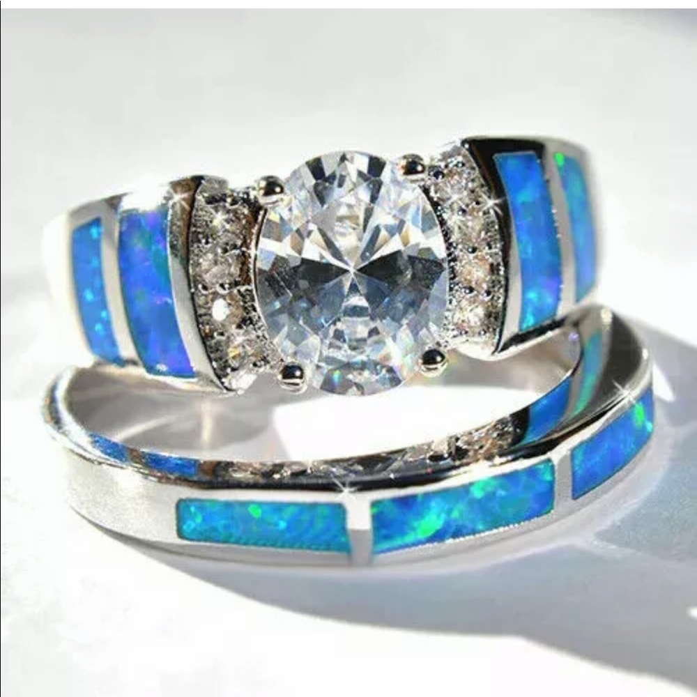 Blueish silver 2 pc set ring - Picture 2 of 3